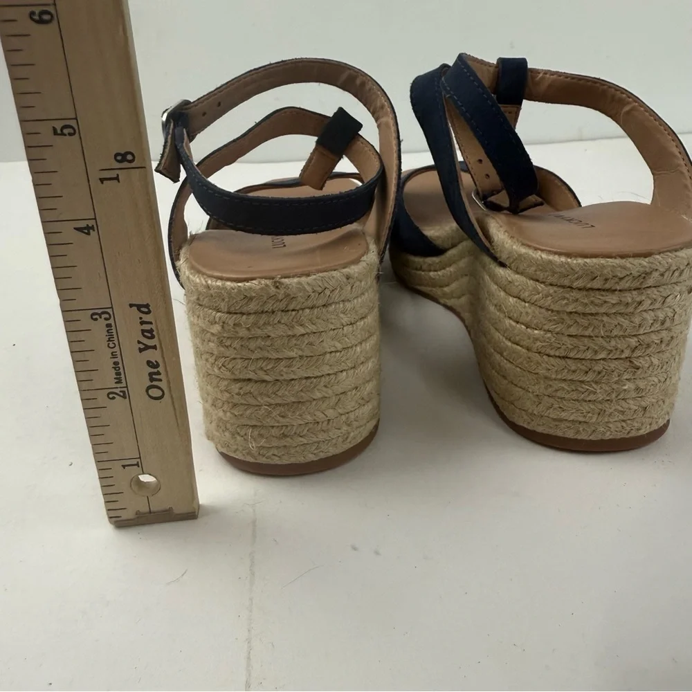 Lucky Brand Womens 8.5 Valki Espadrille Wedge Sandal Navy Blue Suede
